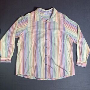 VTG Blair Pastel Rainbow Striped Button Up Shirt Long Sleeve Blouse Cotton XL